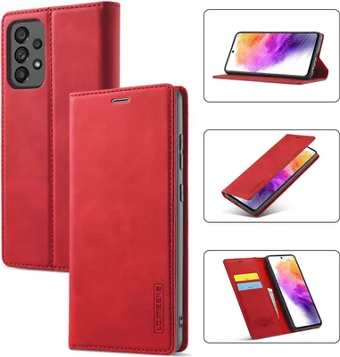 Obrázek produktu pro Galaxy A73 5G Kožené pouzdro s funkcí stojánku a držákem karet, peněženkový design pouzdro pro Samsung Galaxy A73 5G červené