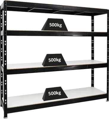 Produktbild von Profi Schwerlastregal RHINO | HxBxT 180x200x60cm | 4 Melamin-Ebenen 16mm | Fachlast 500kg | Schwarz