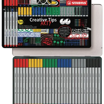 Obrázek produktu pro STABILO ARTY, 6 barva/barev, Černá, Karmínová, Zelená, Světle šedá, Ultramarine, Žlutá, Štětičkový hrot, 0,2 mm, 1 mm, Vícebarevný