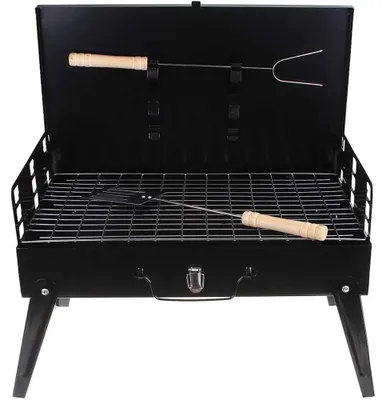 Image de Barbecue portable au charbon de bois - Grill de camping pliable - Grill de table pour cuisiner en extérieur - Grille de barbecue pour pique-nique et plage - Noir