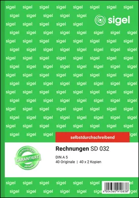 Produktbild von SIGEL SD032 Rechnungen, 1., 2. und 3. Blatt bedruckt, A5, selbstdurchschreibend, 3 x 40 Blatt