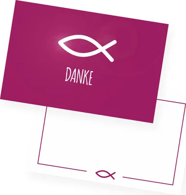 Produktbild von itenga 24x Dankeskarten FISCH Kommunion Taufe Konfirmation PINK Mädchen
