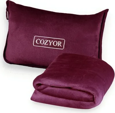 Produktbild von COZYOR Reisekissen & Reisedecke 2 in 1 weich mit Rucksack-Clip und Kofferbefestigung 170x100 cm, kuscheliges Reiseset Auto & unterwegs, Flugzeugdecke mit Bezug für Erwachsene & Kinder