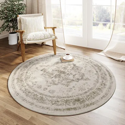 Productafbeelding van Vintage vloerkleed van rundervacht, 150 cm, beige, wasbaar