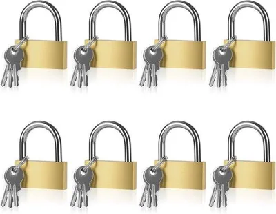 Produktbild von Klein messing Schloss - 40 mm Schloss mit Schlüssel - 8 Stück - für Koffer, Schrank und Schublade - Sicherheit und Verschluss