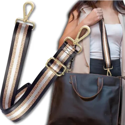 Immagine prodotto di Tracolla larga regolabile per borsa da donna, finiture dorate, poliestere, 145x38 mm