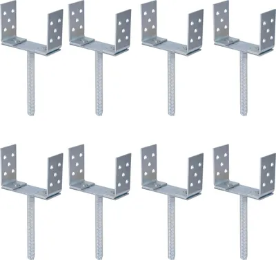 Produktbild von Alberts U-Pfostenträger mit Betonanker aus Riffelstahl, galvanisch blau verzinkt, zum Einbetonieren, lichte Breite 75 - 180 mm, Höhe 108 mm, Länge Betonanker 200 mm