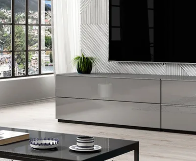 Produktbild von Lowboard "Helio" TV-Unterschrank 120cm schwarz grau Glas Ausführung wählbar