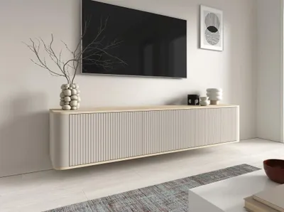 Produktbild von TV-Schrank Hängende RTV Kommode 200 cm Misterio Lamellen Cashmere Eiche Vicenza