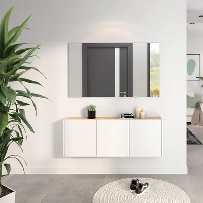 Produktbild von Garderobenset 2-teilig mit Spiegel in weiß mit Eiche, Modern, LAPUA-01