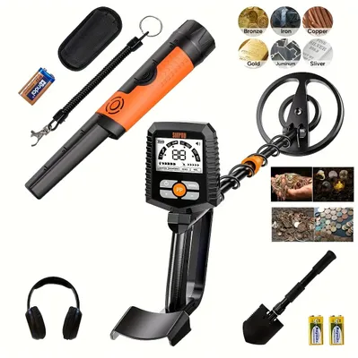 Produktbild von Metalldetektor Set - MD13 Metalldetektor - Mit Pinpointer - 20 cm IP68 wasserdichte Suchspule - LCD Display - Leicht - Für Einsteiger Erwachsene Kinder