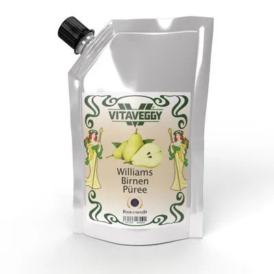 Produktbild von VITAVEGGY Früchte-Püree WILLIAMS BIRNEN 1kg ohne Aroma- Farb- & Konservierungsmittel von Food-United, Birnenpüree geeignet für Obstbrei & Babybrei Birnen-Apfel-Saft-Smoothie-Eistee-Sorbet-Müsli-Joghurt-Quark GVO-Frei Glutenfrei & 100% natürlich