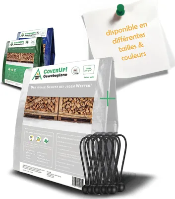 Produktbild von CoverUp! Abdeckplane Wasserdicht (6x8m), 200g/m² Gewebeplane mit ösen - Plane Wasserdicht mit Verstärkte Gummiecken - UV-Schutz für Gartenplane, Bodenplane, Bauplane inkl. 15 Planenspanner, Weiß 6x8