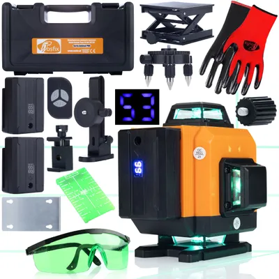 Produktbild von Rosfix Rosfix Orange Tiger 16-Linien-Laser-Wasserwaage ROT16L + Grünes Ablesezifferblatt + Grüne Schutzbrille + Handschuhe Größe L