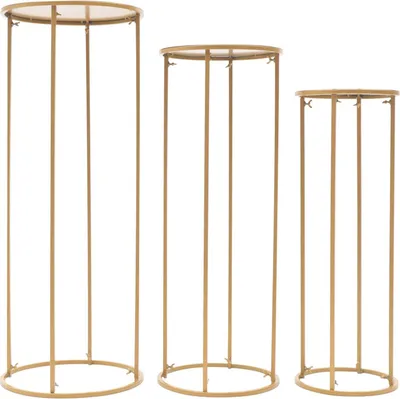 Immagine prodotto di Portafiori in metallo - Portafiori cilindrici - Set da 3 - Per matrimoni e feste - Oro