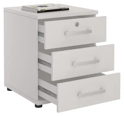 Produktbild von Bürocontainer Schreibtischcontainer Büroschrank TORONTO, weiß, abschließbar mit 3 Schubladen, 44 x 58 x 45 cm