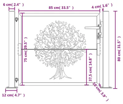 Imagen del producto de vidaXL Puerta de jardín, color antracita, 100x75 cm, acero, diseño de motivos vegetales