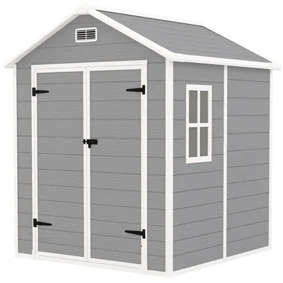 Image de Abri de jardin en plastique avec fenêtre – verrouillable | Couleur : gris, blanc | Dimensions : 151 x 182 x 219 cm
