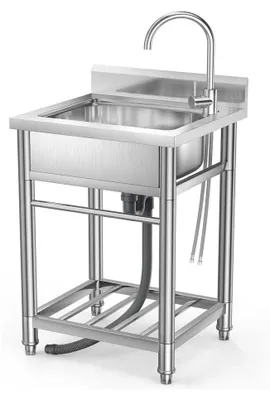 Produktbild von Edelstahl Spülbecken - Freistehende Gastronomie Spüle - Einzelbecken 55x50x80 cm - Mit Kalt- und Warmwasserhahn - Küchenspüle für Restaurant