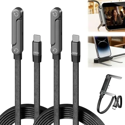 Produktbild von 2er 2-in-1-Ladekabel mit Ständer,240 W für geflochtenes Ladekabel,mit integrierter seitlicher Handyhalterung,Zinklegierung für Smartphones und Tablets