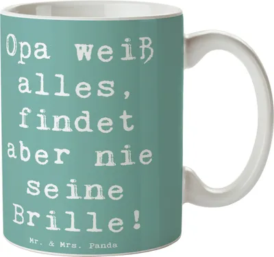 Produktbild von Mr. & Mrs. Panda Kaffeetasse Spruch Opa Wissen - Meeresbrise - Geschenk, Kaffeebecher, Geschenke, Großvater, bedruckt, Teetasse, Großpapa, Familie, Geburtstage, Lächeln