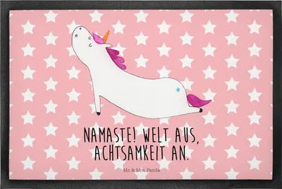 Produktbild von Mr. & Mrs. Panda Gummimatte Einhorn Yoga 40 x 60 cm - Rot Pastell - Geschenk, Schuhabstreifer, Yogamatte, Entspannung, Namaste, Unicorn, Schmutzmatte, Schmutzfänger