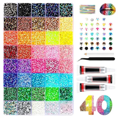 Produktbild von Bedazzler Kit mit 32000 Harz-Strasssteinen - 40 Farben - Für Nageldesign, Gesichts-Make-up und Bastelarbeiten - 3 mm Durchmesser