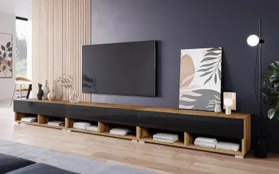 Produktbild von MINIO go for it, TV-Schränk, Lowboard "ANNE", 300cm, stehen, hängend, Wotan Eiche / Schwarz Hochglanz Farbe