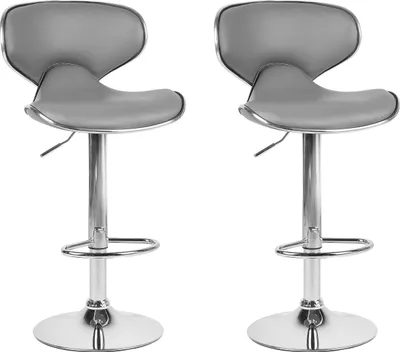 Produktbild von BELIANI Barhocker Grau Kunstleder Höhenverstellbar Drehbar mit Hoher Rückenlehne Silbernes Metallgestell Fußstütze Modern Kücheninsel Küchenbar