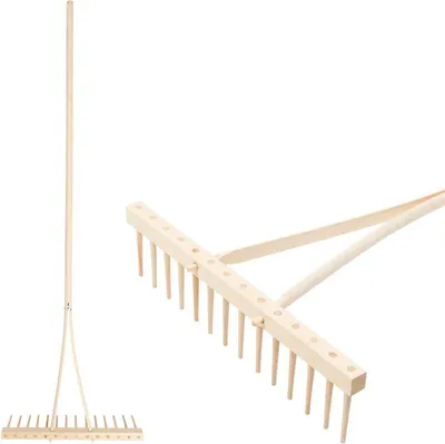 Immagine prodotto di Rastrello in legno, 14 denti, per fieno, per foglie, manico in legno