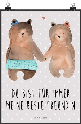 Produktbild von Mr. & Mrs. Panda Bild Bär Freundin DIN A2 - Grau Pastell - Geschenk, drucke, Teddy, kunstdruck poster, Beste Freund Liebe Liebesbeweis Verliebt Kumpel Kumpeliene, Plakat