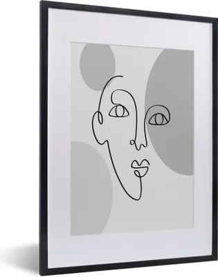 Produktbild von MuchoWow® Gerahmtes Poster Minimalismus - Gesicht - Schwarz - Weiß 30x40 cm - Poster mit Schwarzem Bilderrahmen Wandposter Rahmen Foto Bilder - Wandposter Schlafzimmer