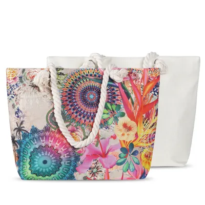 Imagen del producto de Bolsa de tela, 43x60 cm, con diseño de mandalas y flores