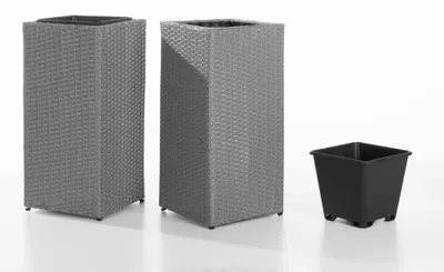 Produktbild von Powertec Garden Rattan Quader Pflanzkübel - Grau, 2er-Set