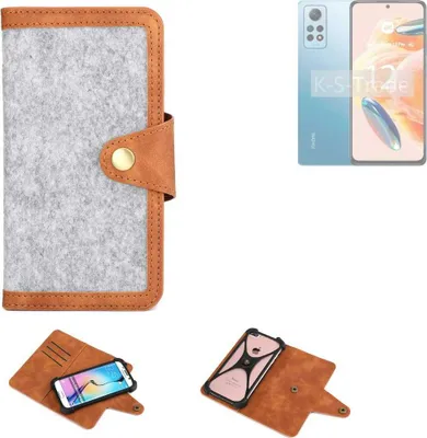 Produktbild von K-S-Trade Handyhülle kompatibel mit Xiaomi Redmi Note 12 Pro 4G Schutzhülle Filz-Hülle Kunst-Leder hellgrau braun (1x)