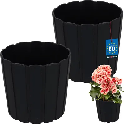 Immagine prodotto di KOTARBAU® Set di 2 vasi da fiori Fioriere ⌀ 17 cm H: 15 cm Antracite Vaso in plastica per piante da interno Vasi da fiori Grande fioriera da esterno Balcone Decorativo