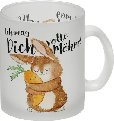 Produktbild von Hase Glas Tasse mit Spruch Ich mag dich volle Möhre