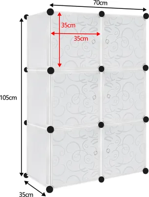 Obrázok produktu pre XMTECH DIY Policový systém Šatníková skriňa s dverami Zásuvná policová skriňa Plastová šatníková skriňa 6 boxov, biela