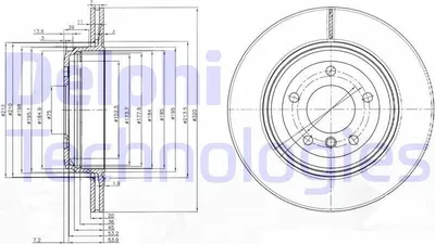Produktbild von 2x DELPHI Bremsscheibe BG3872 für BMW 5 Limousine (E60) 5 Touring (E61) 63 2mm