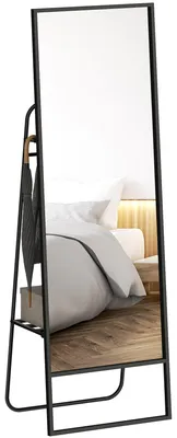 Immagine prodotto di HOMCOM Specchio a figura intera 157 x 50 cm Specchio da terra rettangolare con mensola e 2 ganci