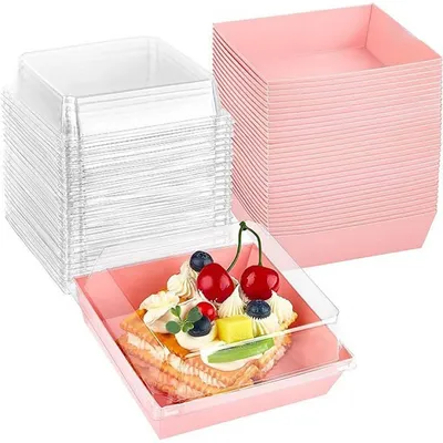 Image de Lot de 50 boîtes pour gâteaux avec couvercle transparent
