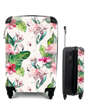 Produktbild von MuchoWow® Koffer Handgepäck Trolley Rollkoffer Kleine Reisekoffer mit 4 Rollen - Rosa - Muster - Flamingo - Cabin Size < 55x40x23 cm & 55x40x20 cm - Fotokoffer - Kabinenkoffer - Boardgepäck - Reise-Box - Reisekoffer - Reisegepäck - Koffer mit Bild - Trolley für Kinder