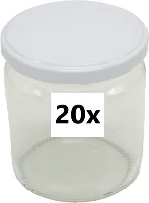 Obrázek produktu pro Zavařovací sklenice 425 ml GURKEN čirá 20 ks VČETNĚ BÍLÝCH VÍČEK, Počet kusů v balení: 20