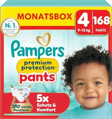 Obrázok produktu pre Pampers® 8006540710494 Pampers® Windeln premium protection™ Monatsbox Größe Gr.4 (9-15 kg) für Babys und Kleinkinder (4-18 Monate), 168 St.