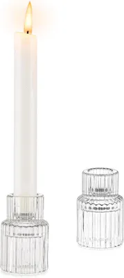 Produktbild von Set aus 2 Kerzenhaltern – Transparente Glas-Kerzenständer für Teelichter oder Kerzen – Kleiner Kerzenhalter zur Dekoration von Räumen