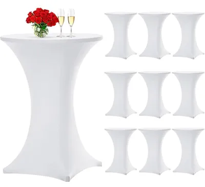 Productafbeelding van Tafelhoezen, set van 10, wit, voor ronde statafels en bistrotafels met een diameter van 80-85 cm, elastische tafelkleed met voetzakken