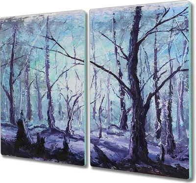 Produktbild von Coloray Herdabdeckplatte 2x30x52 cm Schneidebrett Kochplattenabdeckung Küchenbrett Hackbrett - Wald Winter