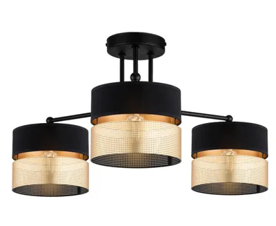 Imagen del producto de FKL DESIGN: Lámpara de techo decorativa para el hogar, modelo N450 (E3), con tres luces, casquillo E27, pantalla de plástico, color  y dorado