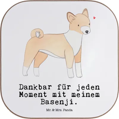 Produktbild von Mr. & Mrs. Panda Untersetzer für Gläser Basenji Moment - Weiß - Geschenk, Coaster, gläseruntersetzer, Glas, Kongo-Terrier, Tischuntersetzer
