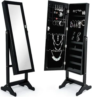 Produktbild von Silecomplaza Spiegel Schmuckschrank Modell Genf Schmuckschrank Spiegel mit Tür Gegenstände Schrank Organizer Schmuckständer (schwarz)